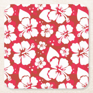 Hibiscus Flowers Pattern Vierkante Kartonnen Onderzetter