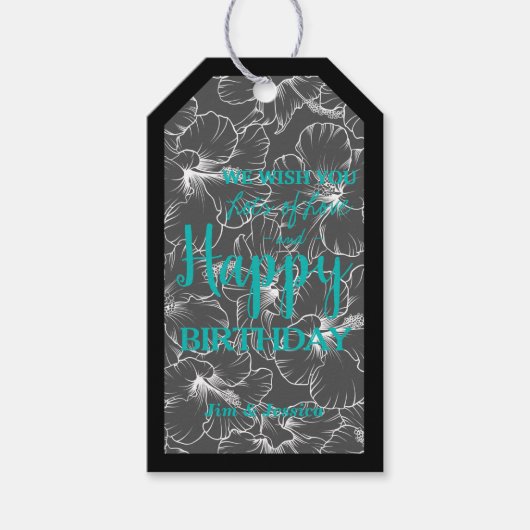 Hibiscus Flowers Sketch Black Gift Labels Cadeaulabel (Voorkant)