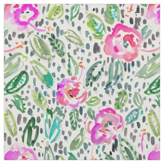 Hibiscus Frolic Painterly Waterverf Stof (Swatch)