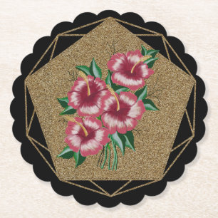 Hibiscus goud kartonnen onderzetters