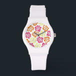 Hibiscus hawaïen tropical Fleurs Montre Florale<br><div class="desc">Illustration originale de fleurs d'hibiscus tropicaux roses,  jaunes et oranges.</div>