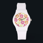 Hibiscus hawaïen tropical Fleurs Montre Florale<br><div class="desc">Illustration originale de fleurs d'hibiscus tropicaux roses, jaunes et oranges.</div>