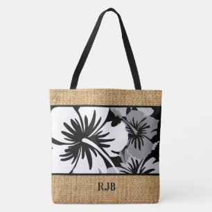 Hibiscus Hawaii Floral Monogram Beach Sac