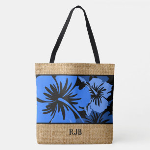 Hibiscus Hawaii Floral Monogram Beach Sac