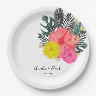 Hibiscus Hawaii Tropische Handgetekende Bloemige B Papieren Bordje