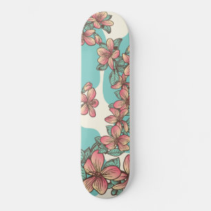 Hibiscus hawaiian bloemen aqua blauwgroen tropisch skateboard