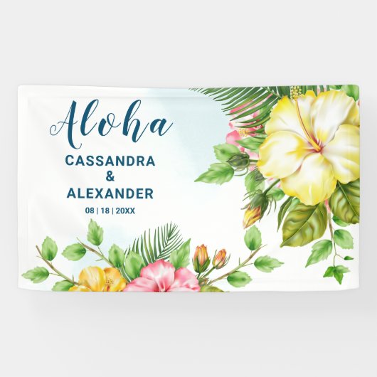 Hibiscus Hawaiian Tropical Floral Wedding Backdrop Spandoek (Horizontaal)