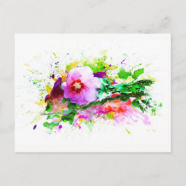 Hibiscus, Hibiskus Flower - Waterverf Splash Briefkaart