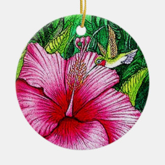 Hibiscus Hummingbird Keramisch Ornament