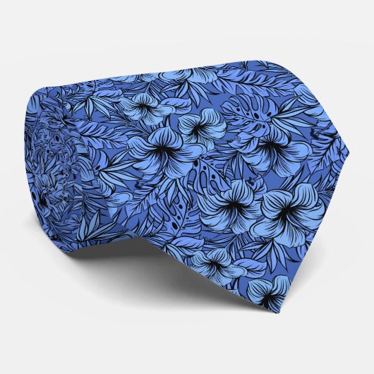 Hibiscus in Blue Pattern Stropdas (Opgerold)