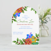 Hibiscus in Holly Christmas Bureau Fête Invitation (Debout devant)
