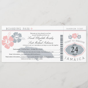 Hibiscus Jamaica Boarding Pass Wedding Kaart