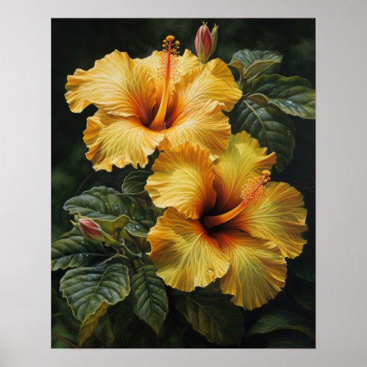 Hibiscus Jaune Fleurs Art Imprimer Poster (Devant)