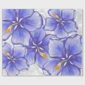 Hibiscus & kant BLAUW Cadeaupapier (Vlak)