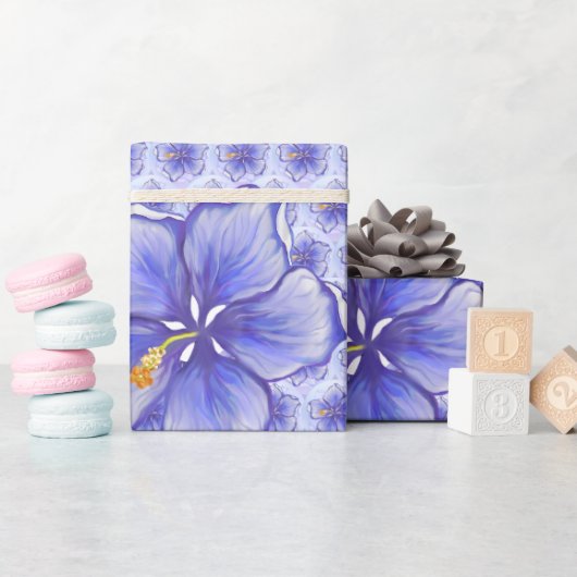 Hibiscus & kant BLAUW Cadeaupapier (Baby Shower)