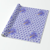 Hibiscus & kant BLAUW Cadeaupapier (Uitgerold)