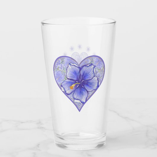 Hibiscus & kant BLAUW Glas (Voorkant)