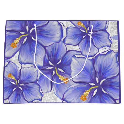 Hibiscus & kant BLAUW Groot Cadeauzakje (Voorkant)