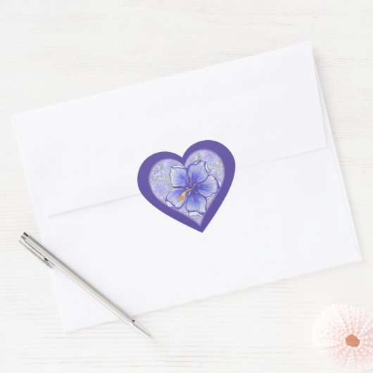 Hibiscus & kant BLAUW Hart Sticker (Envelop)