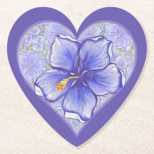 Hibiscus & kant BLAUW Kartonnen Onderzetters