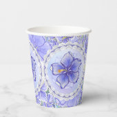 Hibiscus & kant BLAUW Papieren Bekers (Achterkant)