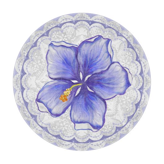 Hibiscus & kant BLAUW Snijplank (Voorkant)