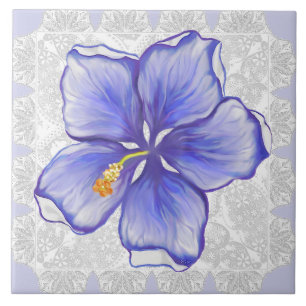Hibiscus & kant BLAUW Tegeltje