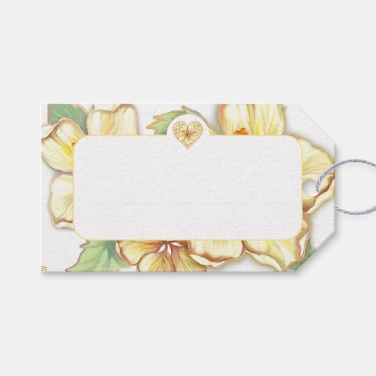 Hibiscus & kant GEEL Cadeaulabel (Voorkant (Horizontaal))