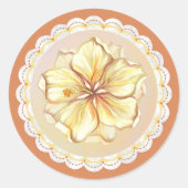 Hibiscus & kant GEEL Ronde Sticker (Voorkant)