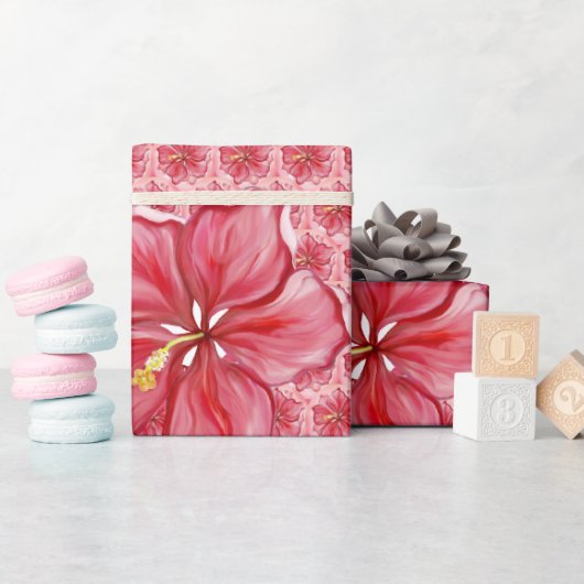 Hibiscus & kant ROOD Cadeaupapier (Baby Shower)