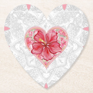 Hibiscus & kant ROOD Kartonnen Onderzetters