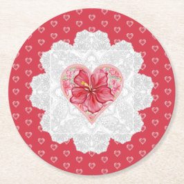 Hibiscus & kant ROOD Ronde Kartonnen Onderzetter
