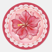 Hibiscus & kant ROOD Ronde Sticker (Voorkant)