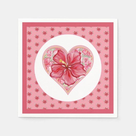 Hibiscus & kant ROOD Servet (Voorkant)