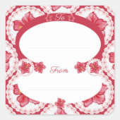 Hibiscus & kant ROOD Vierkante Sticker (Voorkant)