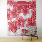 Hibiscus & kant ROOD Wandkleed (In situ)