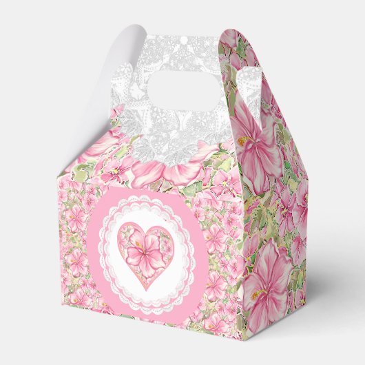 Hibiscus & kant ROZE Bedankdoosjes (Voorkant Zijde)