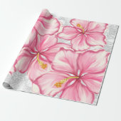 Hibiscus & kant ROZE Cadeaupapier (Uitgerold)