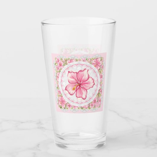 Hibiscus & kant ROZE Glas (Voorkant)