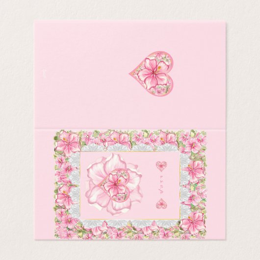 Hibiscus & kant ROZE Kaart (Buitenkant ongevouwen)