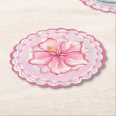 Hibiscus & kant ROZE Kartonnen Onderzetters (Gekanteld)