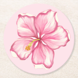 Hibiscus & kant ROZE Ronde Kartonnen Onderzetter