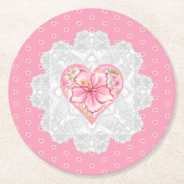 Hibiscus & kant ROZE Ronde Kartonnen Onderzetter