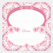 Hibiscus & kant ROZE Vierkante Sticker (Voorkant)