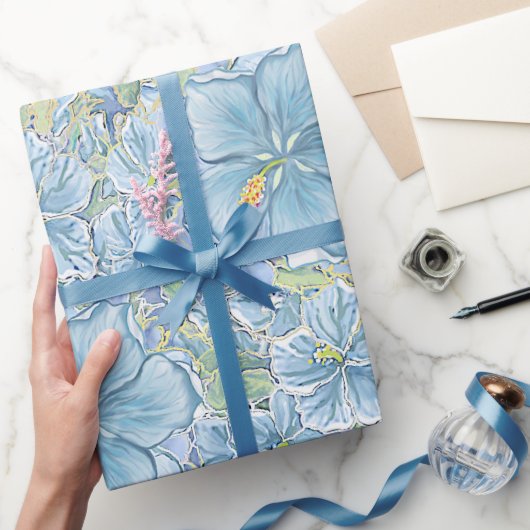 Hibiscus & kant TURQUOISE Cadeaupapier (Geschenken)