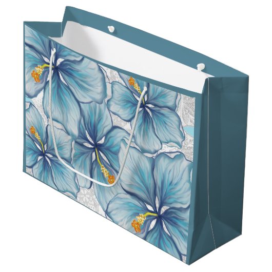 Hibiscus & kant TURQUOISE Groot Cadeauzakje (Voorkant Gekanteld)