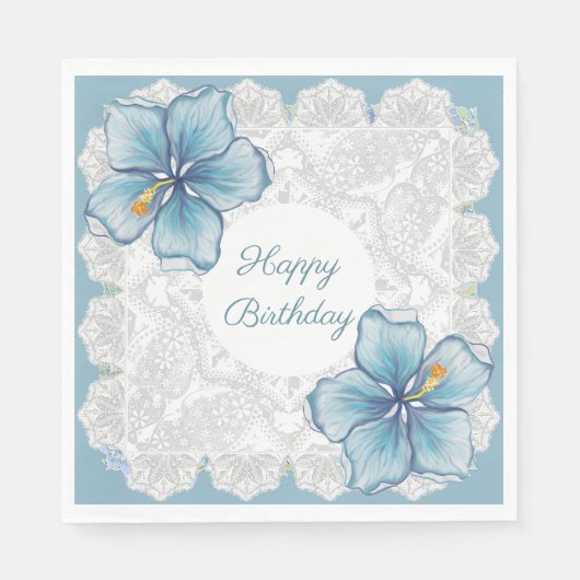 Hibiscus & kant TURQUOISE Servet (Voorkant)