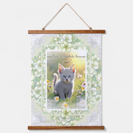 Hibiscus & kant WIT Hangend Wandkleed (Voorkant)