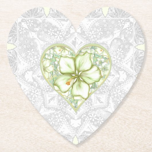 Hibiscus & kant WIT Kartonnen Onderzetters (Voorkant)