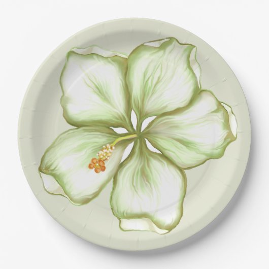 Hibiscus & kant WIT Papieren Bordje (Voorkant)